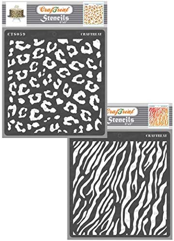 CrafTreat Cheetah and Zebra Stencils for Painting on Wood, Canvas, Paper, Fabric, Floor, Wall and Tile - Cheetah Skin and Zebra Skin - 2 Pcs - 6x6 Inches Each - Reusable DIY Art and Craft Stencils