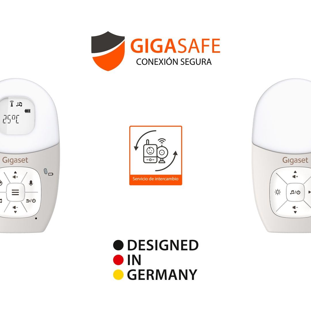 Gigaset Baby 100 Audio Vigilabebés, DECT, Alcance 300 m, Warm Grey | Comunicación bidireccional, temporizador alimentación, luz nocturna, [Versión Española]