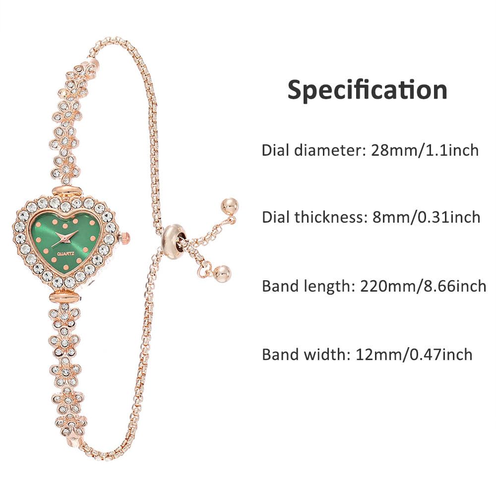 5 Stück verstellbare Armbanduhr für Damen Strass Quarzuhr Diamantbesetzte Uhr Casual Mode Herzform rundes Zifferblatt Analog Quarz Armbanduhren