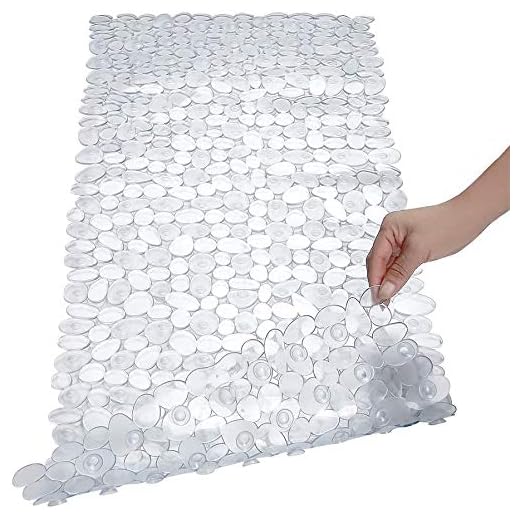 SONGZIMING 2 Pack Pebble Bathtub Mat Non-Slip Shower Mats with Suction Cups, Drain Holes for Bathroom Tub 16 W x 35 L Inches (Clear)