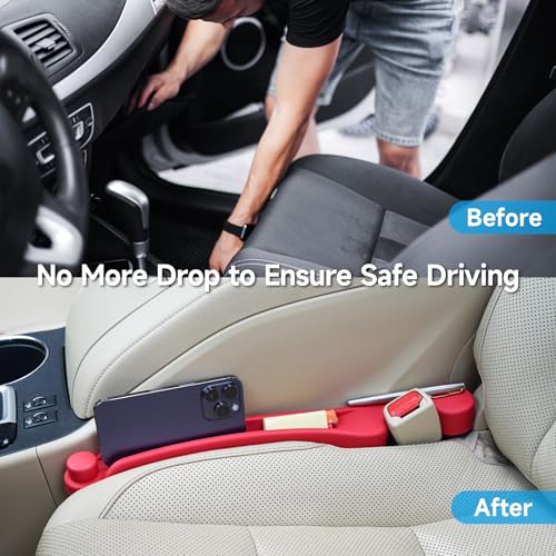Image of Givifive Car Seat Gap Filler Set of 2, 3IN1 Seat Side Gap Filler Plug with Storage Slot & Hook Function, Soft Foam Universal Fit Car SUV Truck Fill Gap Between Seats Console Organizer (Narrow Red)