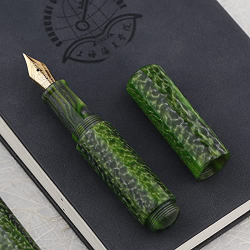 Majohn Wancai Mini Fountain Pen, Iridium Fine Nib Green Acrylic Travel Pocket Pen, short Size Eyedropper Ink Bottle Filling with 6 Black Cartridges Set