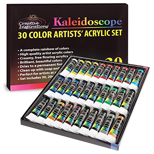 Kaleidoscope 30 Pack Matte Acrylic Paint Set - Multi Surface Paint for Finger Nails, Canvas, Rock, Fabric, Paper, Clay, Metals, and Wood - Pre Mixed Assorted Colors in 20ml Tubes