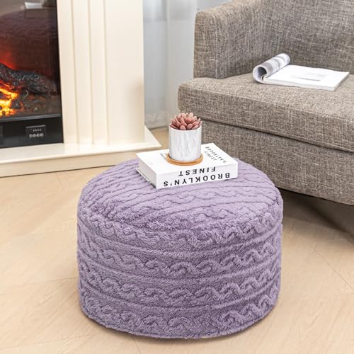 Beawelkomjo Pouf Ottoman Stuffed 20x20x12 Inches Floor Pouf Plush Fiber Ottoman Foot Rest Under Desk Foot Stool for Living Room Bedroom (Purple) by Beawelkomjo - Image 5