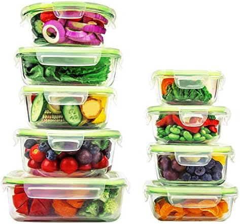 ETERNA GLASSWELL 18 Piece Glass Food Storage Containers with Locking Lids - Airtight & Leak Proof, BPA Free - Dishwasher, Oven, Freezer, Microwave Safe Glass Meal Prep Container