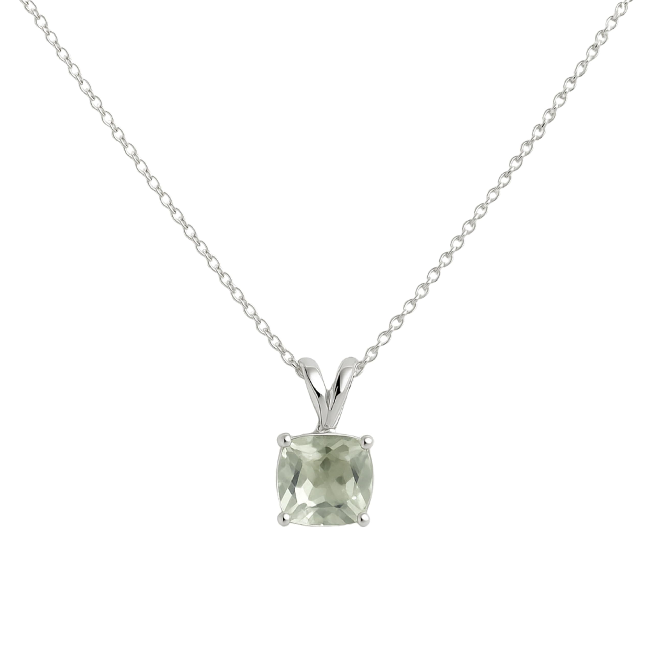 Prasiolith 925 Sterling Silber Halskette Damen | Grüner Amethyst Kissenschliff 8mm in Krappenfassung - Echter Edelstein, GIA-zertifizierte Gemmologin - Geschenk für Frauen