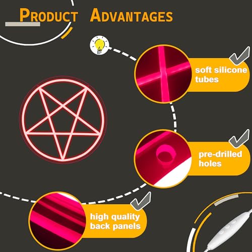 Image of Allball Satanic Pentagram Neon Sign, Halloween Neon Light LED Gothic Pentagram Sign USB Powered Dimmable, for Halloween Party Game Room Home Bedroom Dorm College(13 * 13 In)