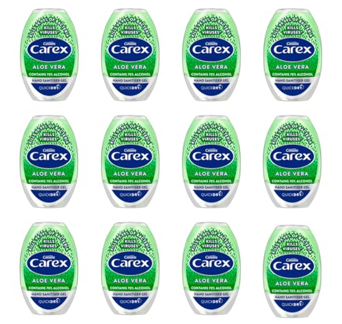 Carex Aloe Vera Antibacterial Hand Sanitiser Gel Anti Viral Action 70 Percent Alcohol Cleans Cares and Protects Bulk Buy Pack of 12 x 50 ml