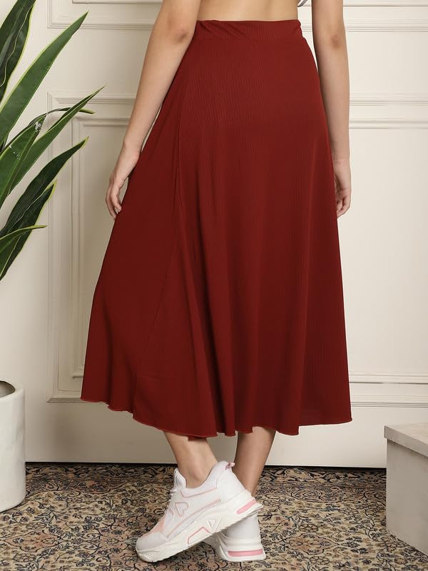 Image of NEUDIS Women Black Ribbed Flared Maxi Skirt