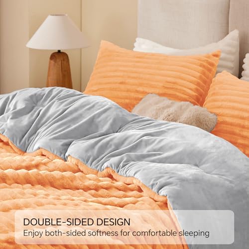 BEDELITE Fleece Full Comforter Set -Super Soft & Warm Fluffy Coral Bedding, Luxury Fuzzy Heavy Bed Set for Winter with 2 Pillow Cases