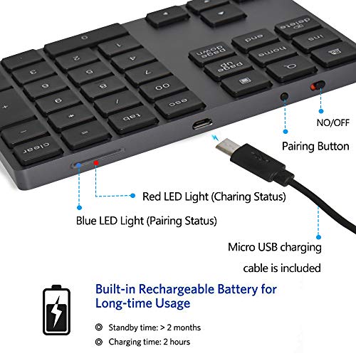 Bluetooth Number Pad, MEIKON Aluminum Wireless Numeric Keypad Slim 34-Keys External Numpad Keyboard Data Entry Compatible for MacBook, MacBook Air/Pro, iMac Windows Laptop Surface Pro etc - Thumbnail 4