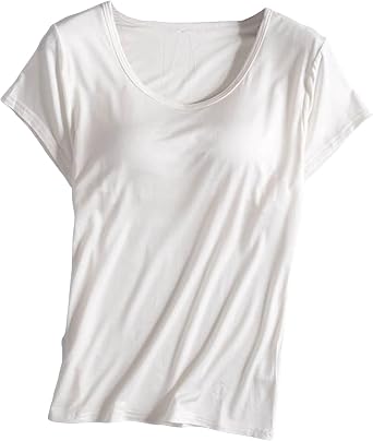 Womens Shirts With Built In Padded Bra Short Sleeves Crewneck Comfy Athletic Shelf Bra Active Workout Yoga Tops