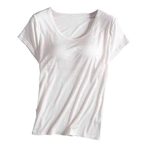 Built In Bra Tops For Women Short Sleeve T Shirt V Neck Basic Tees Padded Tunics Comfy Athletic Casual Y2K Blouses