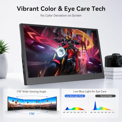 Image of JUSTTHINK 13.3 Inch Portable Monitor, 1366x768 HD USB-C HDMI Display | 200 Nits 60Hz 16:9 Travel Monitor for Laptop PC Phone MAC Xbox PS5, Second Screen with Stand