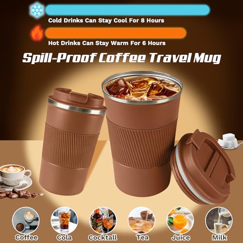Image of Vacuum Insulated Stainless Steel Travel Coffee Mug,Leak Proof Cup with Lid | 304 stainless steel mug with vacuum insulation, leak proof lid, silicone grip and car cup holder friendly design