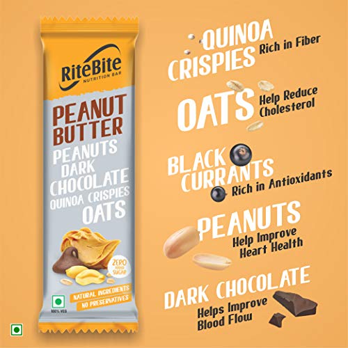 Image of RiteBite Max Protein 4g Protein Bar, Peanut Butter | With Dark Chocolate | 0 Added Sugar, No Cholesterol & Trans Fat Snack Bar, 40g (Pack of 36)
