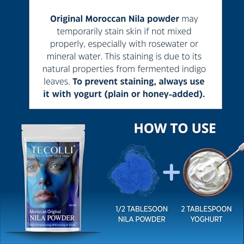 Image of Original Moroccan Blue Nila Powder 45g - Pure & Natural Face Mask for Skin Brightening, Purifying, and Whitening
