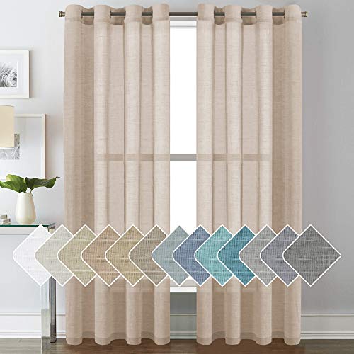 Linen Curtains Nickel Grommet Natural Linen Semi-Sheer Curtains 2 Panels, Privacy Added Premium Soft Rich Material Drapes for Bedroom/Livingroom/Sliding Door - 52x84 - Inch - Linen