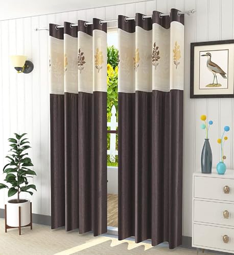 Image of Polyester Floral Patch Printed Curtains, Curtains for Home Decor, Curtains for Windos, Curtains for Door, Curtains for Long Door (Set of 2 Pcs)(Coffee 6 Feet)