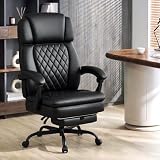 Zonelucky Executive High Back Home Office Chair with Foot Rest & Adjustable Headrest for Lower Back Pain Relief, Comfy Ergonomic Computer Desk Chair 400lb, Padded PU Leather Chair, Pocket Spring seat