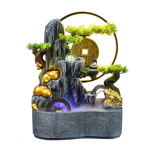 Image of Tabletop Water Fountain, Indoor Bonsai Waterfall with LED Light, Resin Desk for Living Room, Office, Bedroom, Study(A)