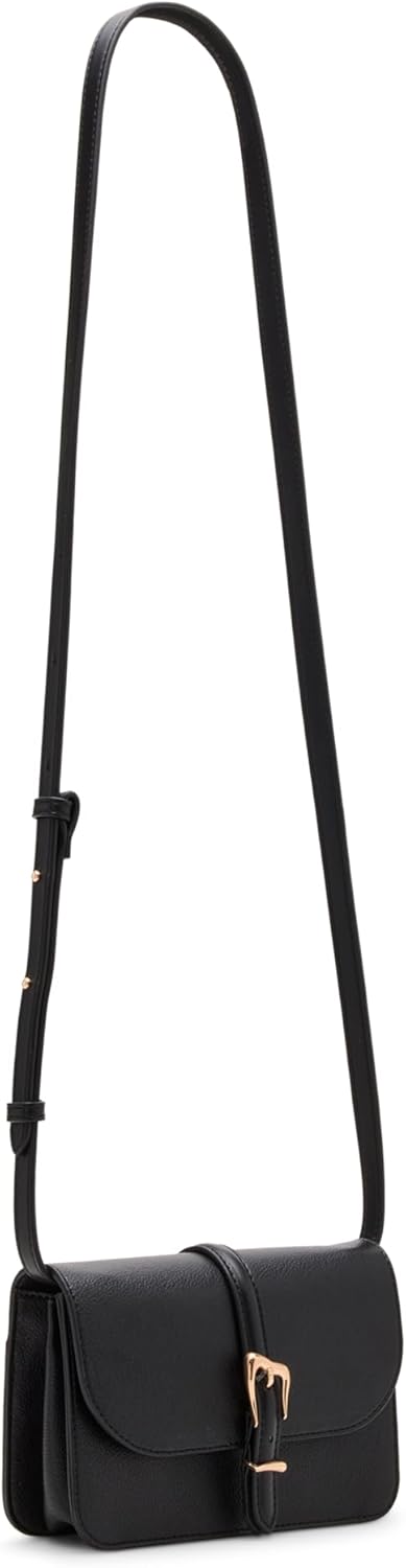 Anne Klein Womens Sculpted Buckle Flap Crossbody, Black