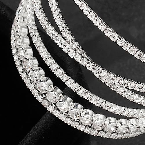 Suyi Rhinestone Bracelet for Women Silver Multilayer Cuff Bracelet Craystal Braidal Bracelets4