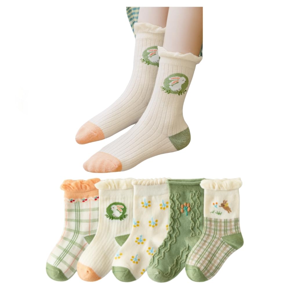 POMN Kids Cute Socks Floral Girls Boys Socks For Kids Children's Socks Kids Bulk Socks (5 Years,5Pcs)