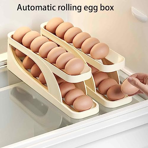 Rolling Egg Tray for Fridge Auto Rolling Egg Tray for 12-14 Eggs Roll Down Refrigerator Egg Dispenser Holder Egg Dispenser Rack Holder for Kitchen Countertop, Fridge Door