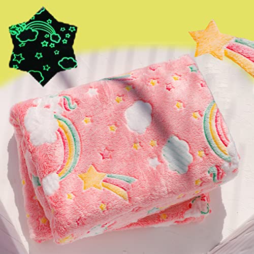 Image of Best Gift Glow in The Dark Rainbow Throw Blankets with Storage Bag, Soft Throw Blanket for Girls Boys, Gifts for Birthday Holiday, Kids Blanket, Home Travel Use, 60x50 Red