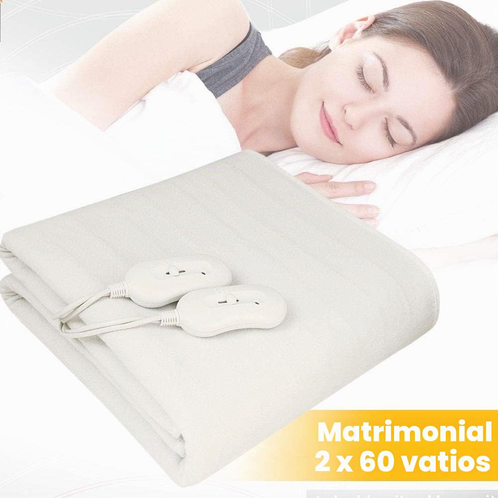 Manta eléctrica térmica de tejido de poliéster Cubrecolchón eléctrico térmico con mando a distancia Calienta la cama 3 ajustes de calor y protección contra el sobrecalentamiento 160x140cm Matrimonial