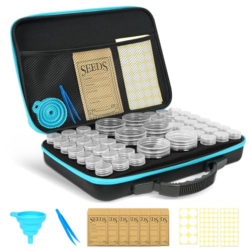 48 Slots Seed Storage Organizer Box - Sturdy Seed Bank Saving Kit Container For Garden Vegetable Plant Flower With Plastic Storage Containers,Label Stickers,Seed Envelopes,Plant Tags,Funnel, Tweezers