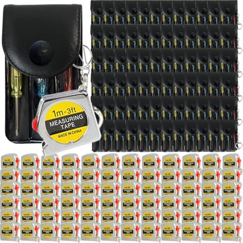 Image of 144 pcs Mini Screwdriver and Tape Measure Keychain Set, 1m /3ft, Bulk Gifts for Men Tool Party Favors Adult Prizes Portable Measuring Keychains for Christmas Father Dad Gifts