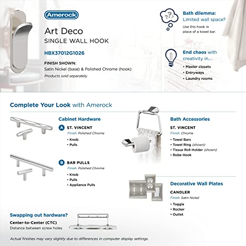 Image of Amerock Unison Single Prong Satin Nickel /Polished Chrome Wall-Mounted Hook