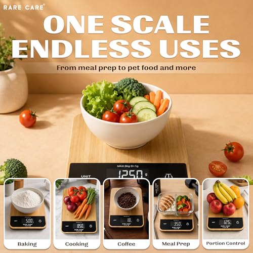 Image of Kitchen Weight Machine For Home - Real Bamboo Top | Electronic Weighing Machine for Food | Tare Function 1 Year Warranty | Dual Weight Setting | *Batteries Not Included* | Model - Pure