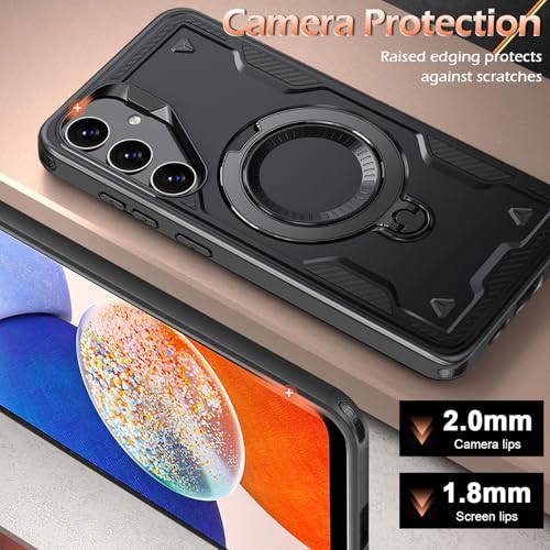 Image of for Samsung Galaxy A14 Case Magnetic with Stand, with Mag-Safe, with Screen Protector, Wireless Charging, Shockproof for Samsung A14 5G Phone Case, Ring Holder Phone Cover, for Samsung A14 Black