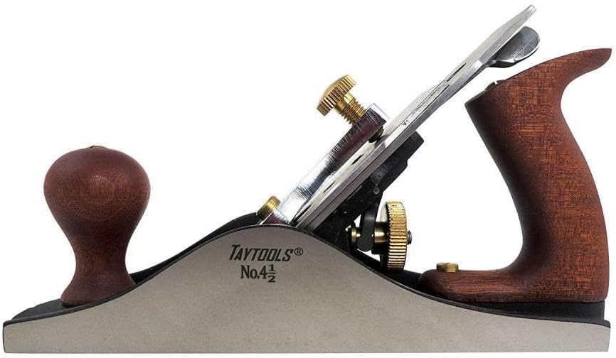 Taytools #4-1/2 Smoothing Bench Hand Plane #4-1/2, 10-1/4 Inch Sole, Lapped Sides and Sole, Guaranteed Flat Within 0.003", Ductile Cast Body, HC 55-60, Sapele Handle and Tote, .125 inch Thick Iron