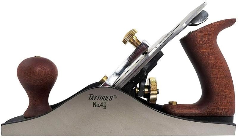 Taytools #4-1/2 Smoothing Bench Hand Plane #4-1/2, 10-1/4 Inch Sole, Lapped Sides and Sole, Guaranteed Flat Within 0.003", Ductile Cast Body, HC 55-60, Sapele Handle and Tote, .125 inch Thick Iron