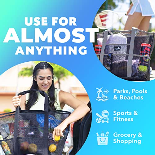 Dejaroo - Mesh Beach Bag, Lightweight Mesh Tote Bag With 8 Pockets For Vacation Essentials, Foldable Beach Bag For Travel, Beach Travel Essentials, 16.5 X 8.5 X 15 Inches, Purple With Black Straps #TOP5