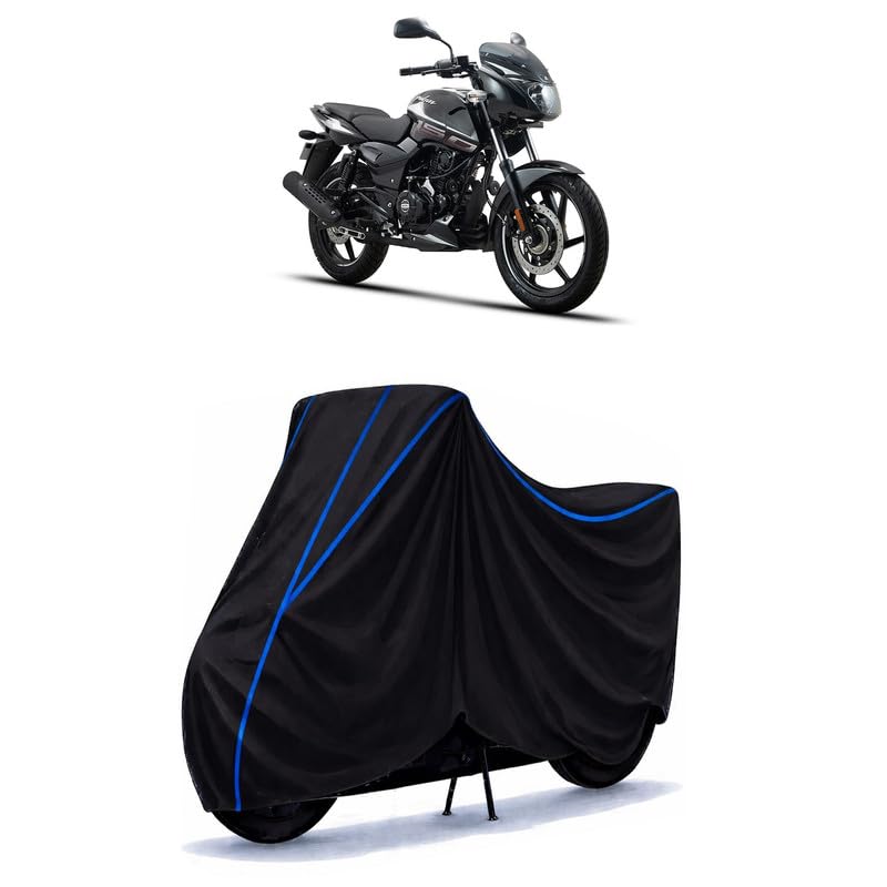 Image of Bajaj Pulsar 150 UG 5 Bike Cover Water Resistant Universal Motorcycle Rain | Heavy Duty UV Protection, Dust, Scratch Indoor Outdoor All Weather with Black Blue Piping Elastic