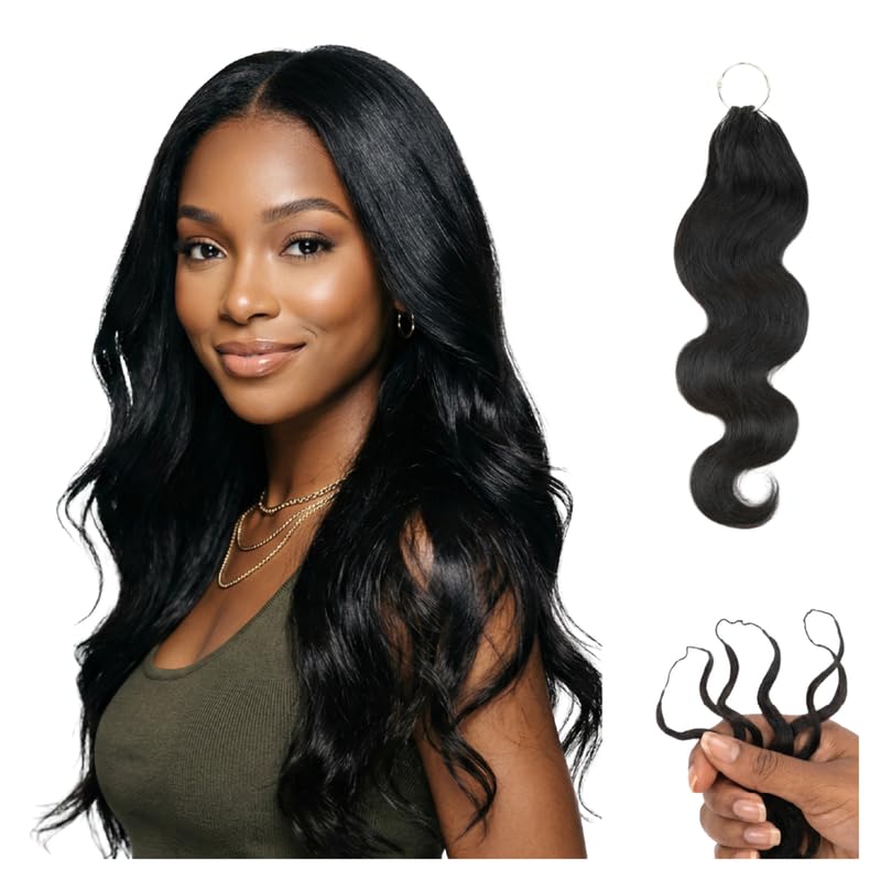 100% Unprocessed Remy Human Hair Feather Crochet Extensions for Women – Reusable, Invisible Knotless Feather Hair - Body Wave - Natural Black