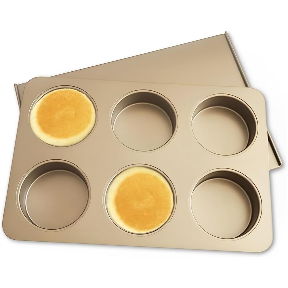 Hndhbfgrt For Baking, 6 Cup Muffin Top Pan Nonstick Hamburger Bun Pan, Straight Side English Muffin Cupcake Pans with Lid