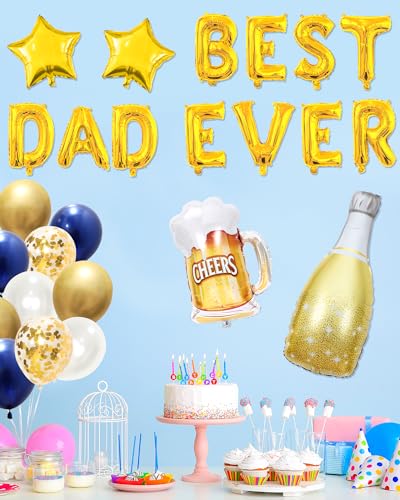 Image of Happy Father's Day Balloon Set Decorations for Party, Pack of Best Dad Ever Banner Letters Fathers Day Decorations Party Supplies for Photo Booth Backdrop