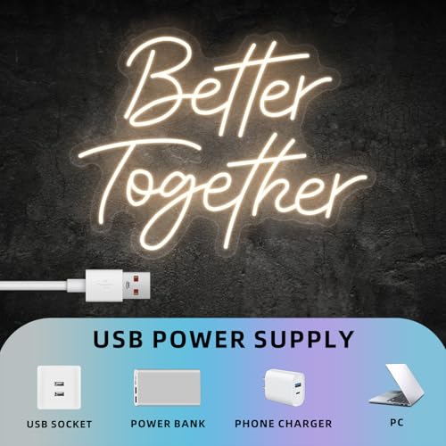 Image of Better Together LED Neon Sign for Wedding 16.5 x 12.4 inch | Neon Light Gift for Wall Party Decor,Bedroom Room ,Wedding Engagement Anniversary Bridal Shower Backdrop Decororations
