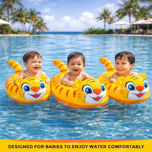 Image of Zest 4 Toyz Swimming Ring Swimming Tube for Kids Inflatable Tube for Swimming Pool Floaters for Kids Water Tube for Baby Swim Ring for 3+ Years Girls and Boys (Tiger Shaped) Yellow