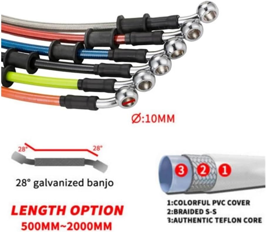 Motorcycle Dirt Bike Braided Line Steel Brake Hose Cable Hydraulic Banjo Pipe 300mm-2200mm For Universal Racing 10mm 28 Degree