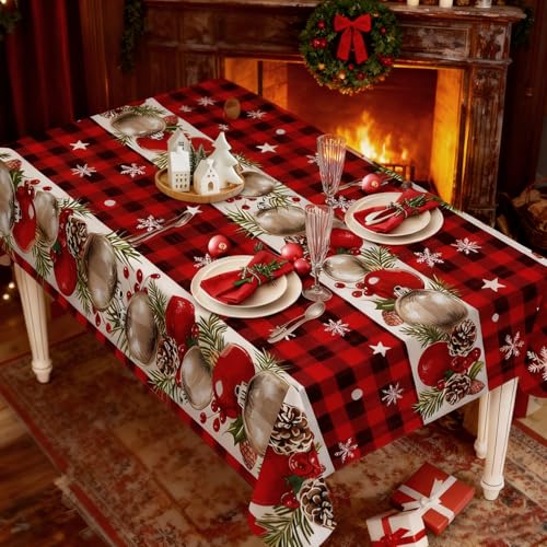 SIGANDG Tischdecke Weihnachten rot 140 x 220 CM,Weihnachts Tischdecken...
