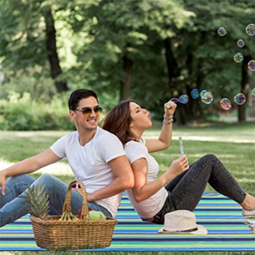 Image of PACKNBUY Foldable Picnic Mat for Outdoor Waterproof Sand Proof Camping Blanket for Beach Travel Park Family Outing Trekking Hiking Large Foldable Mat Rug (Blue Stripes)