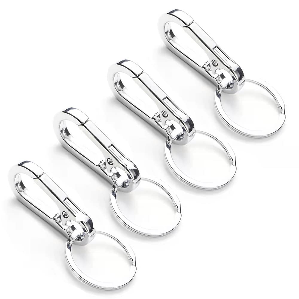 joofang4 Pcs Car Keyring Keychains,Carabiner Clip silver solid strong simple Keyring, good gift,man/Father's Day/Birthday/couple gift
