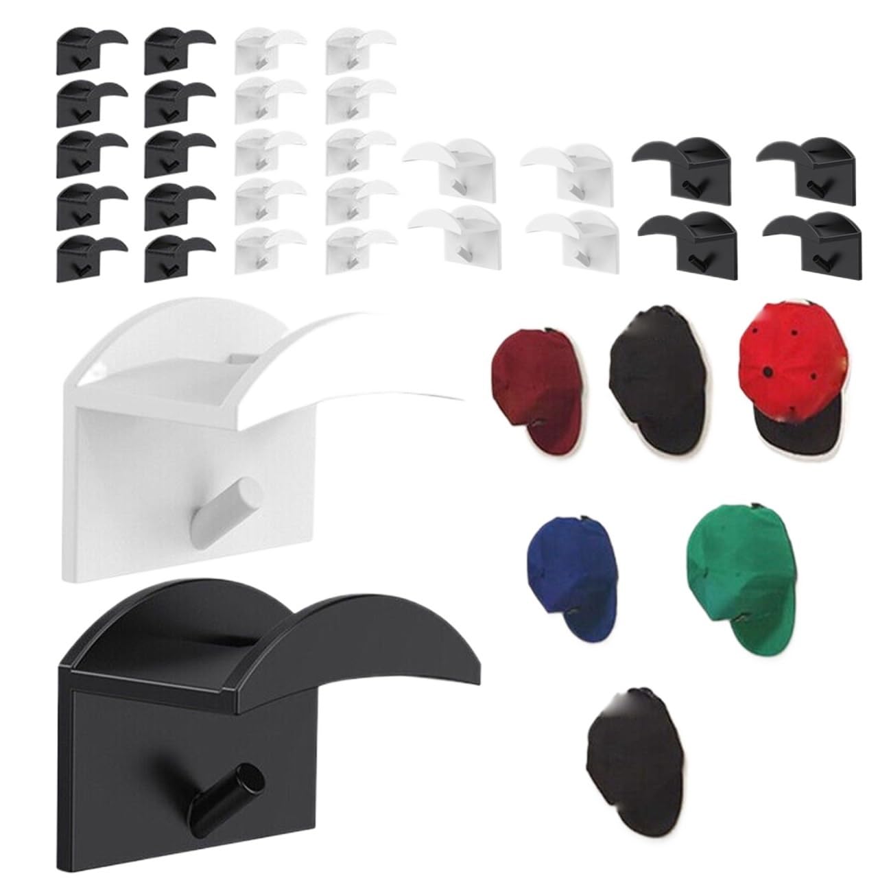 TRRYUIP Hat Storage Adhesive Baseball Hat Hooks Rack Display For Wall Door Cap Holders Closet Storage Organizer Caps Support(White (10pcs))